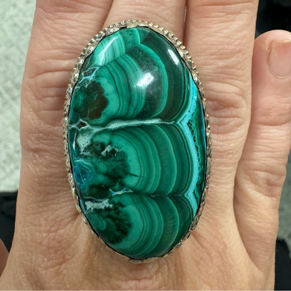 Large malachite & chrysocolla German silver ring